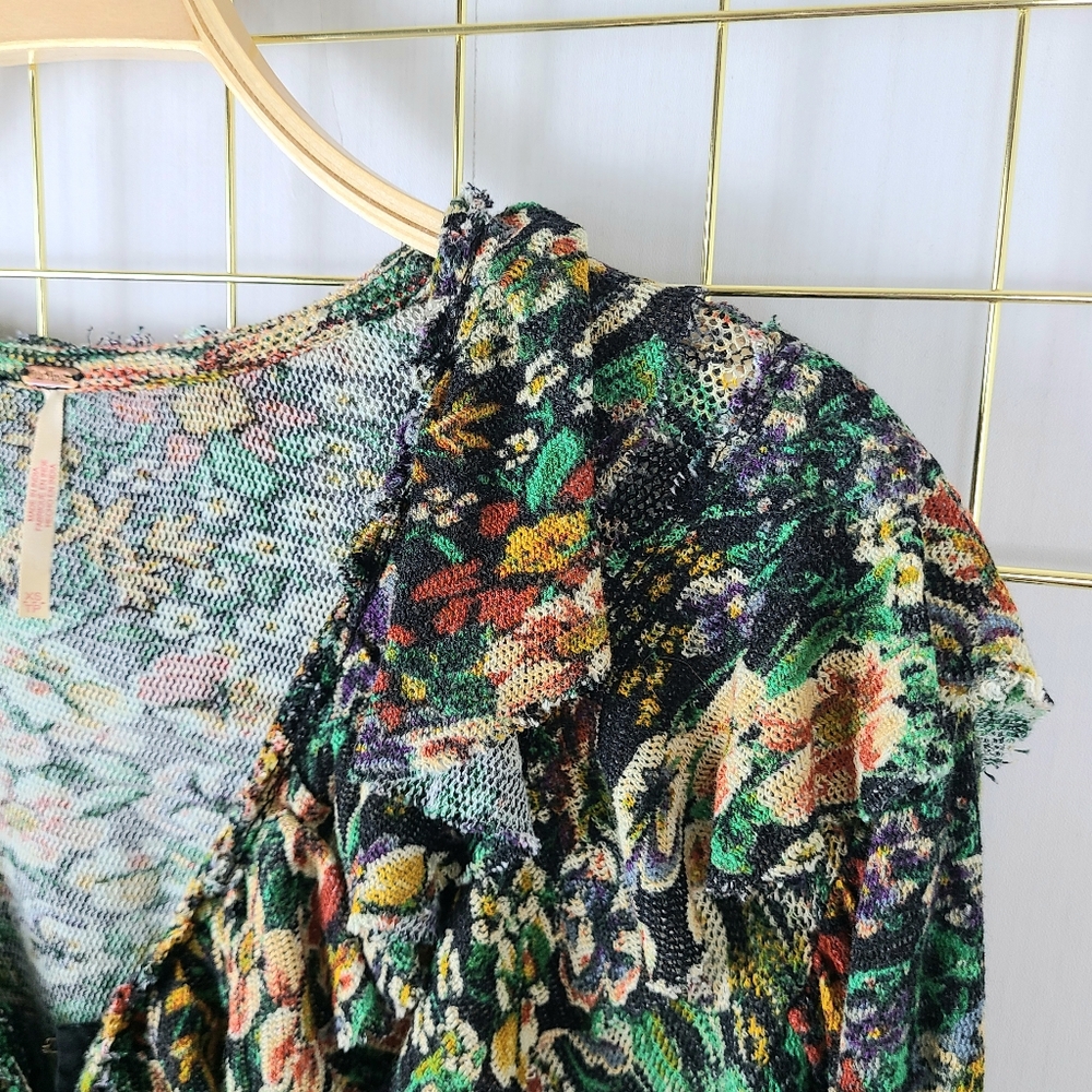 Free People Rudi Ruffle Night Black Orange Floral Garden Printed Top - Picture 5 of 10